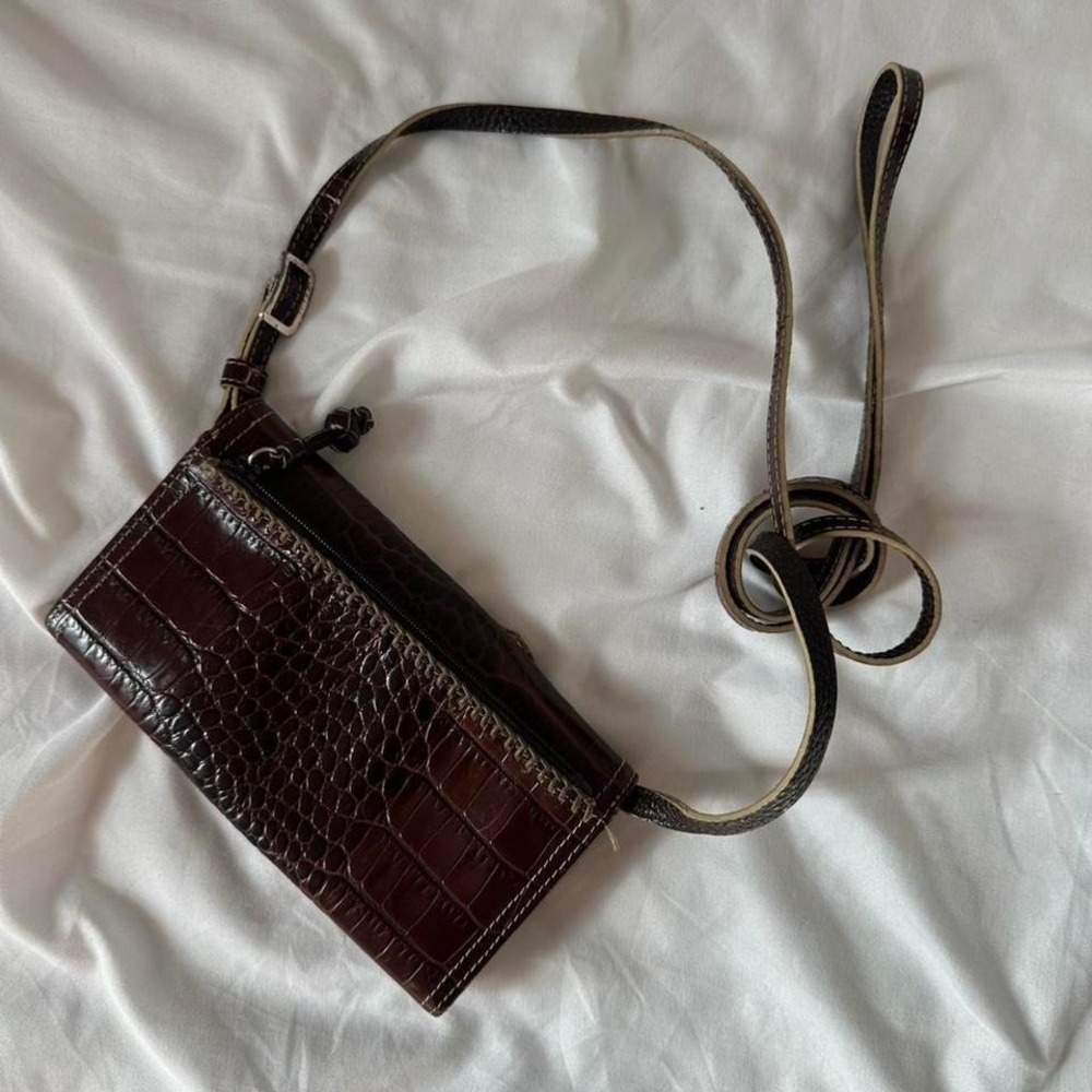 Brighton Vintage Boho‎ Western Leather Crossbody Mini Wallet Bag with Flower - Picture 6 of 8